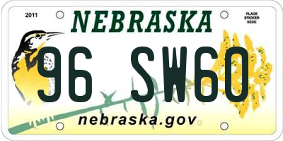 NE license plate 96SW60