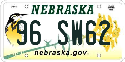 NE license plate 96SW62