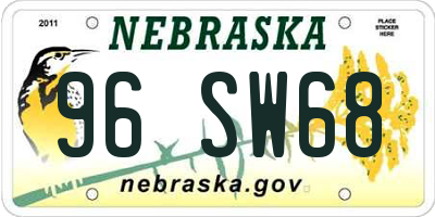 NE license plate 96SW68