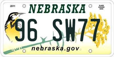 NE license plate 96SW77