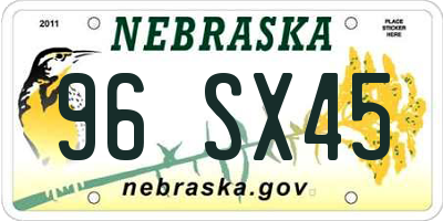 NE license plate 96SX45