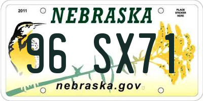 NE license plate 96SX71