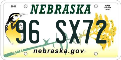 NE license plate 96SX72