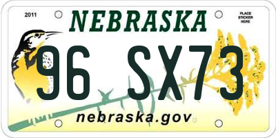 NE license plate 96SX73
