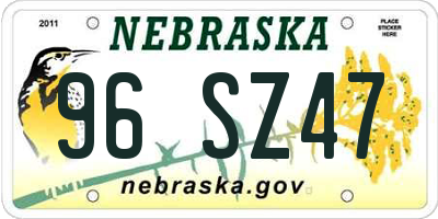 NE license plate 96SZ47