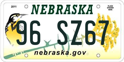 NE license plate 96SZ67
