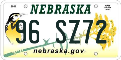 NE license plate 96SZ72