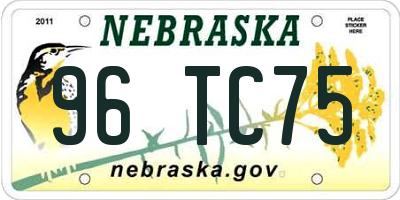 NE license plate 96TC75
