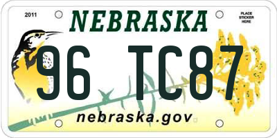 NE license plate 96TC87
