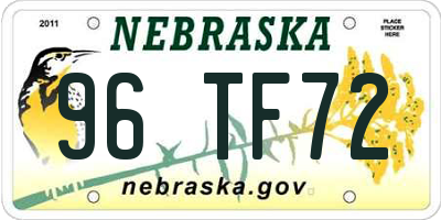 NE license plate 96TF72