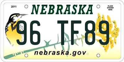NE license plate 96TF89