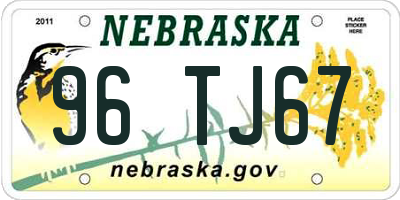 NE license plate 96TJ67