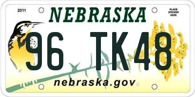 NE license plate 96TK48