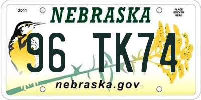 NE license plate 96TK74
