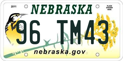 NE license plate 96TM43