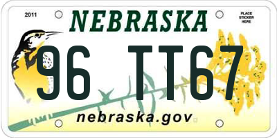 NE license plate 96TT67