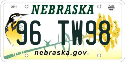 NE license plate 96TW98