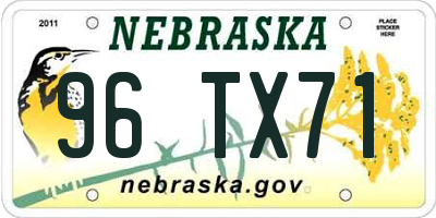 NE license plate 96TX71
