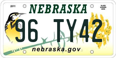NE license plate 96TY42