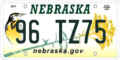 NE license plate 96TZ75