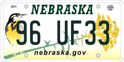 NE license plate 96UF33