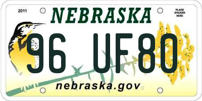 NE license plate 96UF80