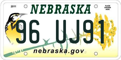 NE license plate 96UJ91