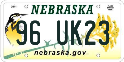NE license plate 96UK23