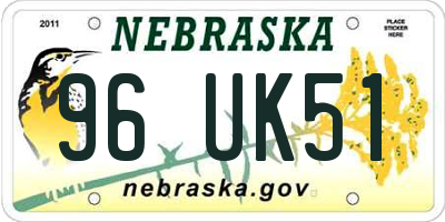 NE license plate 96UK51