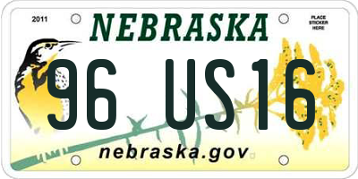 NE license plate 96US16