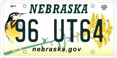 NE license plate 96UT64
