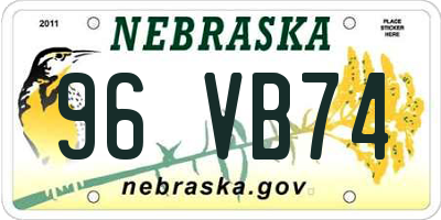 NE license plate 96VB74
