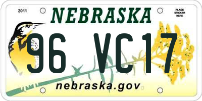 NE license plate 96VC17