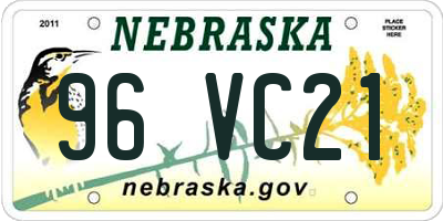 NE license plate 96VC21