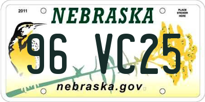 NE license plate 96VC25