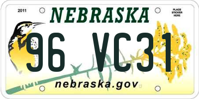 NE license plate 96VC31
