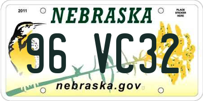 NE license plate 96VC32
