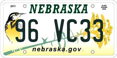 NE license plate 96VC33
