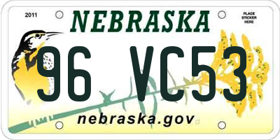 NE license plate 96VC53