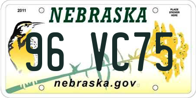 NE license plate 96VC75