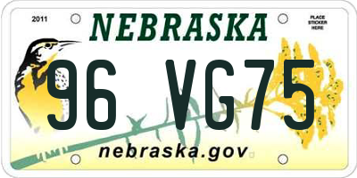 NE license plate 96VG75