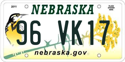 NE license plate 96VK17
