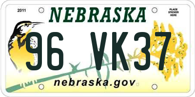 NE license plate 96VK37