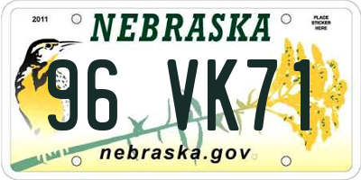 NE license plate 96VK71