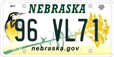NE license plate 96VL71