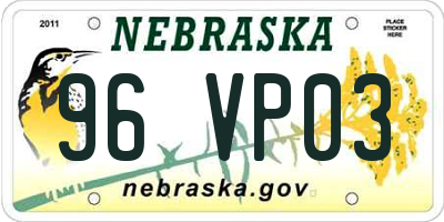 NE license plate 96VP03