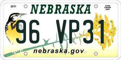 NE license plate 96VP31