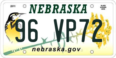 NE license plate 96VP72