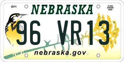 NE license plate 96VR13