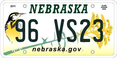 NE license plate 96VS23